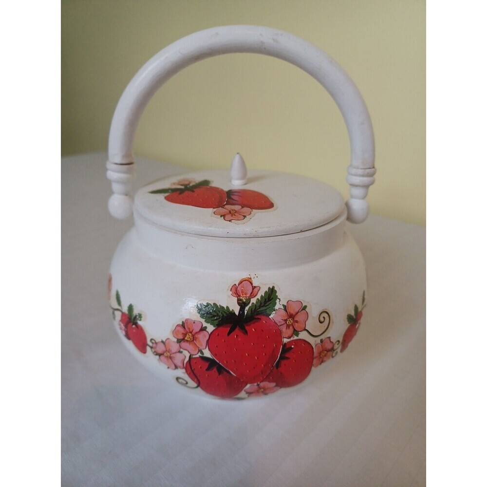 Vintage handmade wood basket purse strawberry decoupage 70s cottagecore whimsy